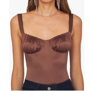 WeWoreWhat Ruched Cup Bodysuit Size 2 Brown Satin Night Out Trendy Sexy